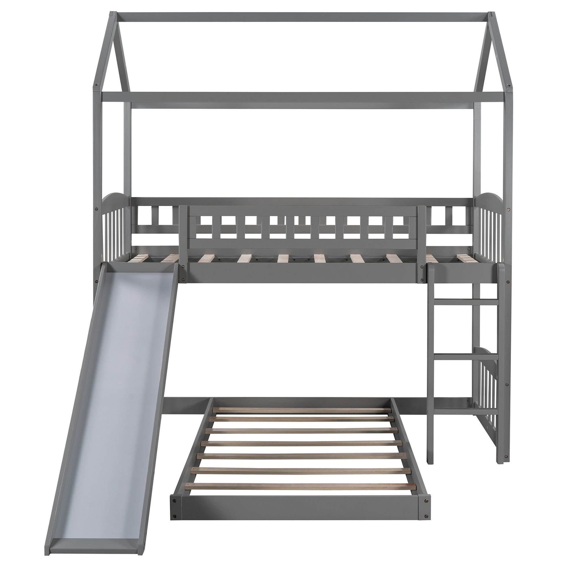 Gray Playhouse Frame Full Over Full Perpendicular Bunk Bed With Slide By Homeroots | Beds | Modishstore - 5