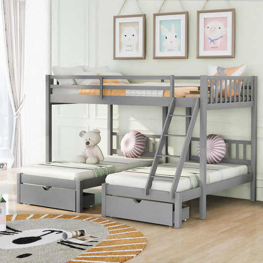 Gray Full Over Double Twin Triple Bunk Beds With Drawers By Homeroots | Beds | Modishstore