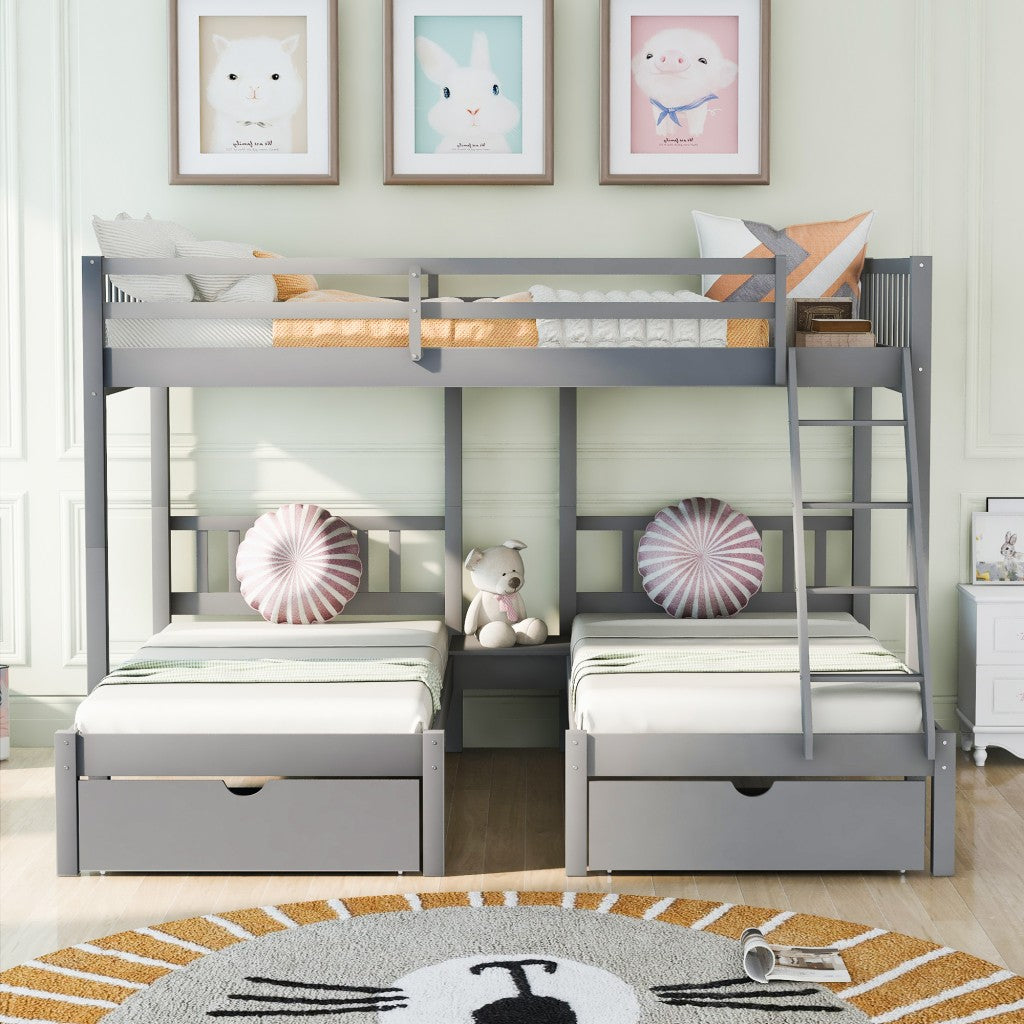Gray Full Over Double Twin Triple Bunk Beds With Drawers By Homeroots | Beds | Modishstore - 2