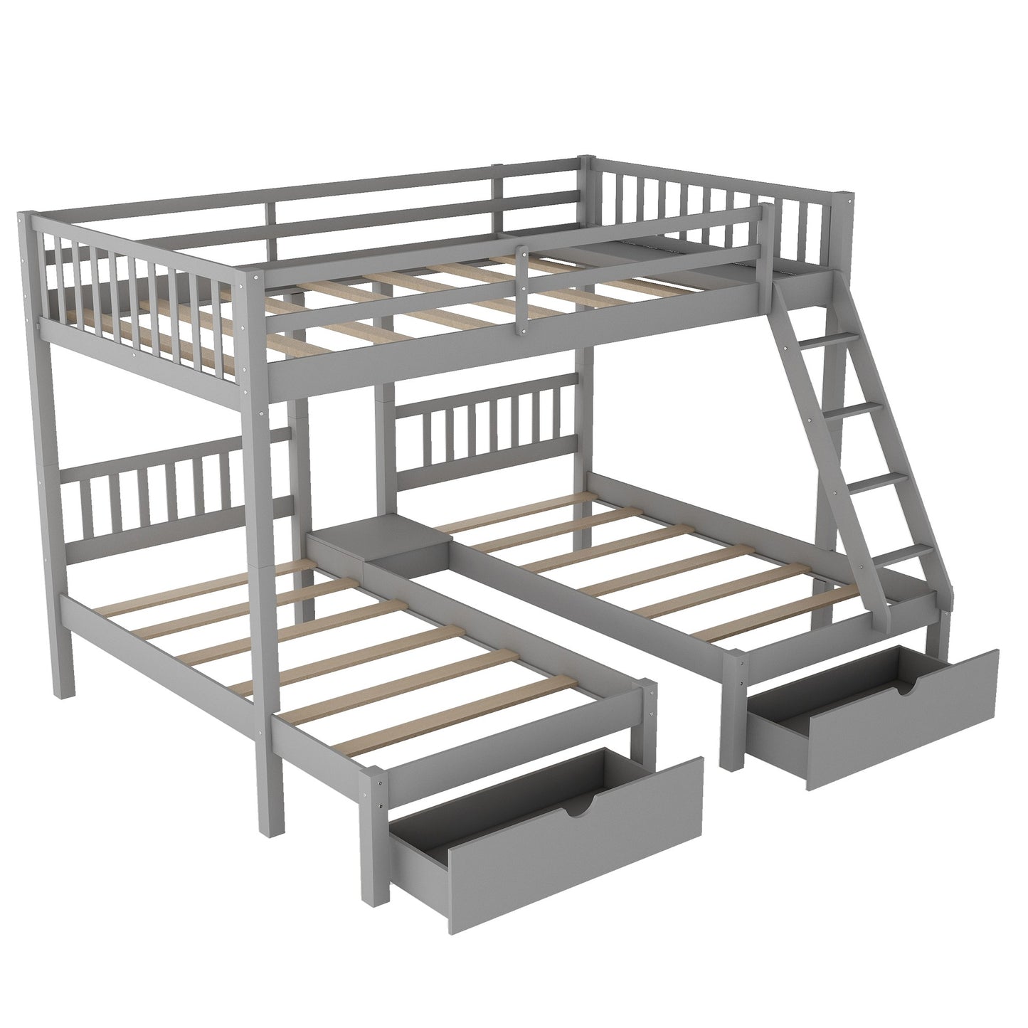 Gray Full Over Double Twin Triple Bunk Beds With Drawers By Homeroots | Beds | Modishstore - 6
