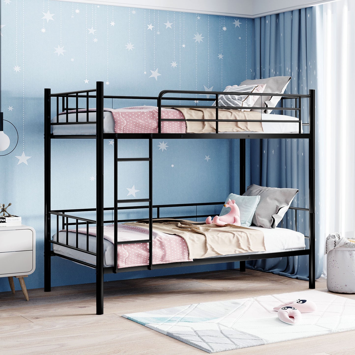 Twin Over Twin Black Bunk Bed With Dividing Option By Homeroots | Beds | Modishstore