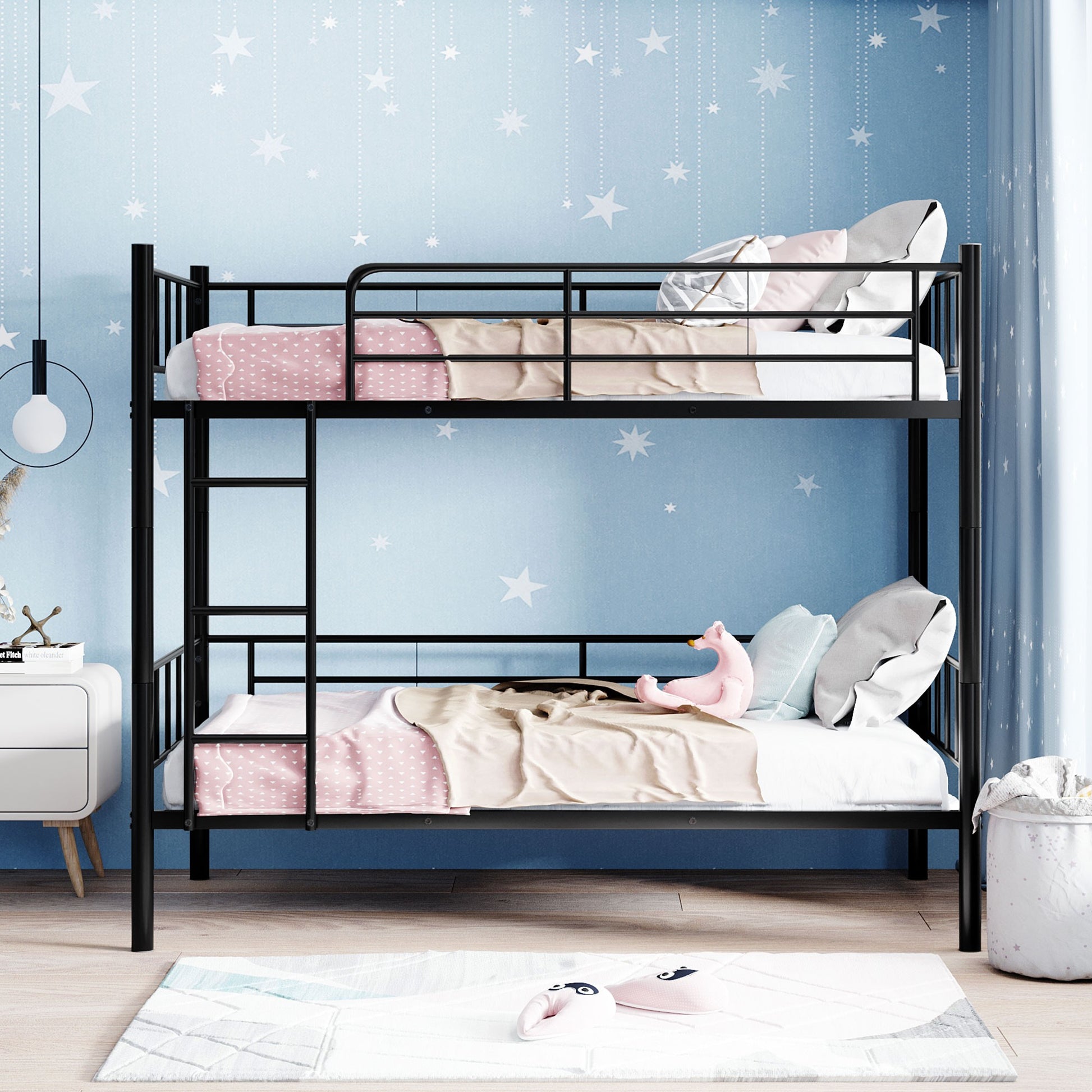 Twin Over Twin Black Bunk Bed With Dividing Option By Homeroots | Beds | Modishstore - 2