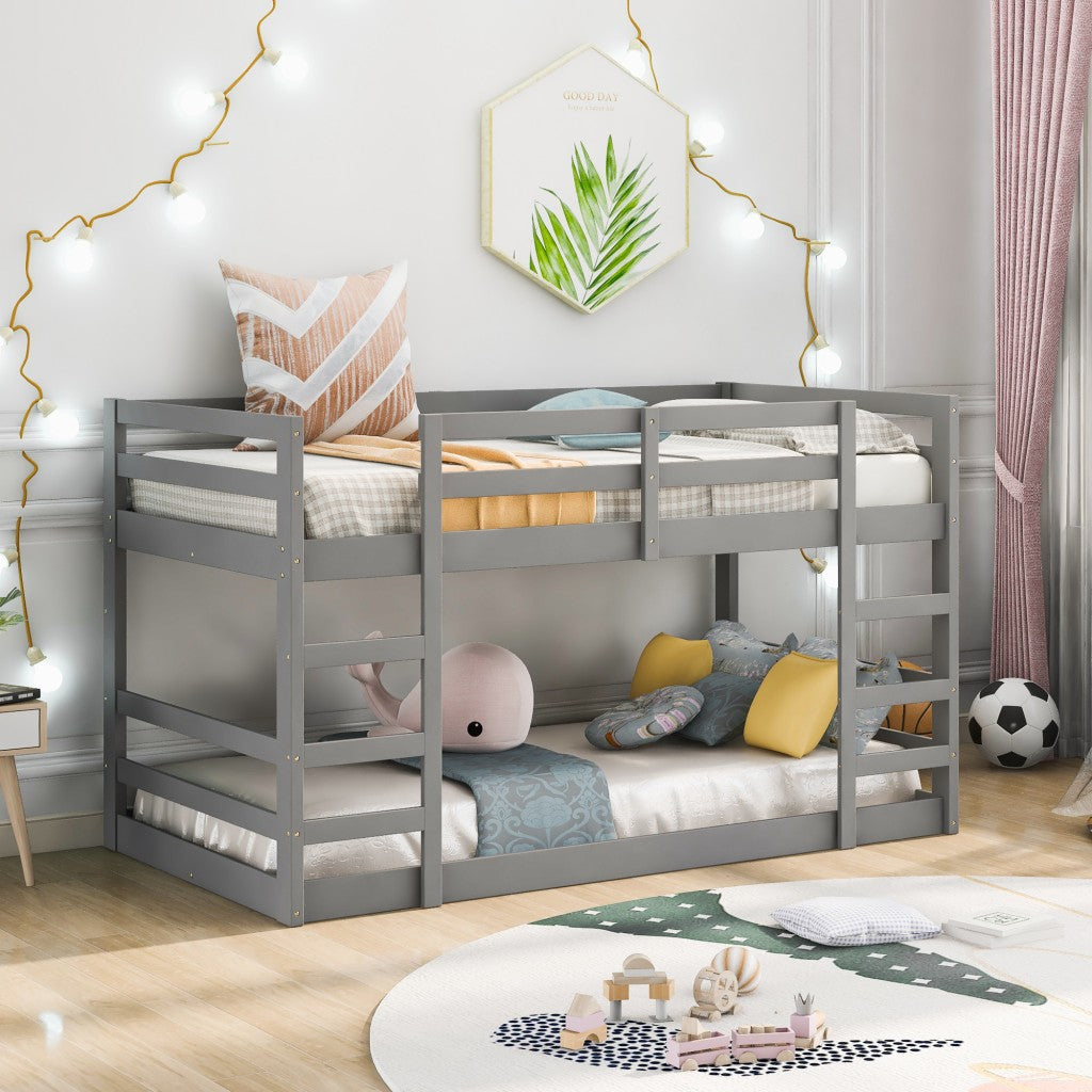 Pastel Gray Twin Over Twin Dual Ladder Bunk Bed By Homeroots | Beds | Modishstore
