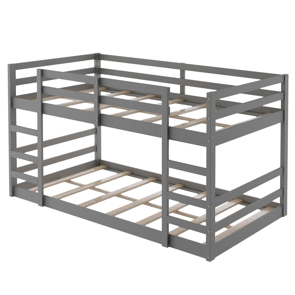 Pastel Gray Twin Over Twin Dual Ladder Bunk Bed By Homeroots | Beds | Modishstore - 4