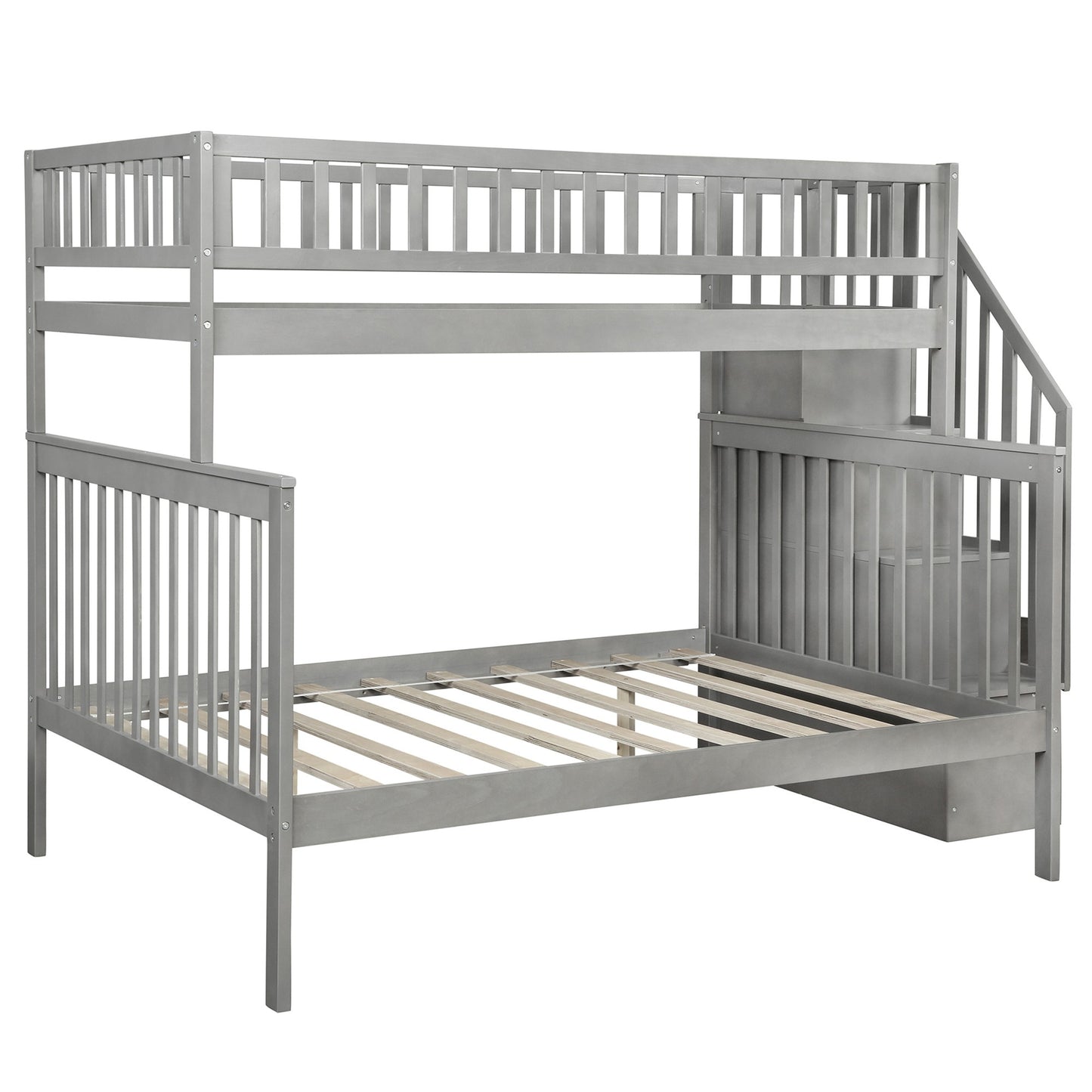 Gray Twin Over Full Farmhouse Style Bunk Bed With Staircase By Homeroots | Beds | Modishstore - 5