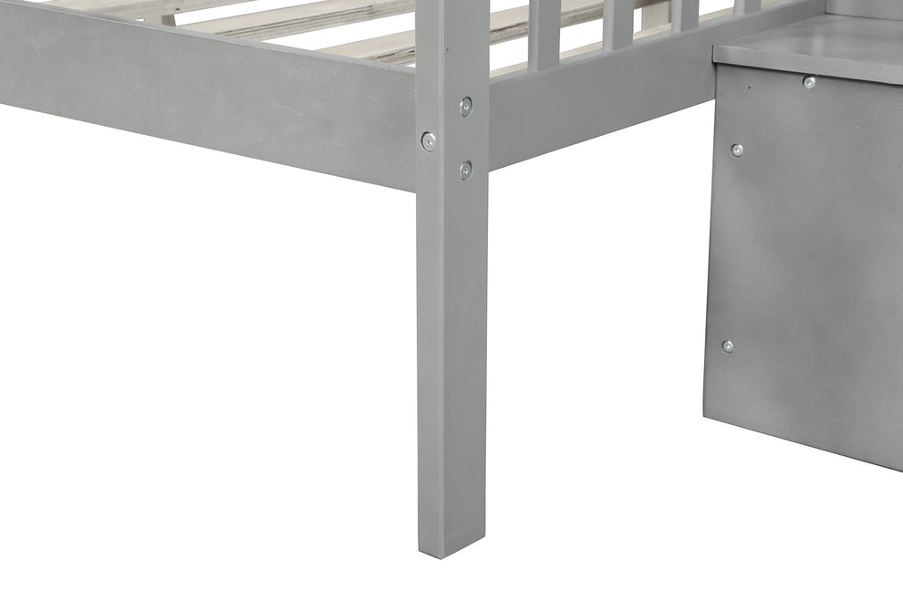 Gray Twin Over Full Farmhouse Style Bunk Bed With Staircase By Homeroots | Beds | Modishstore - 7