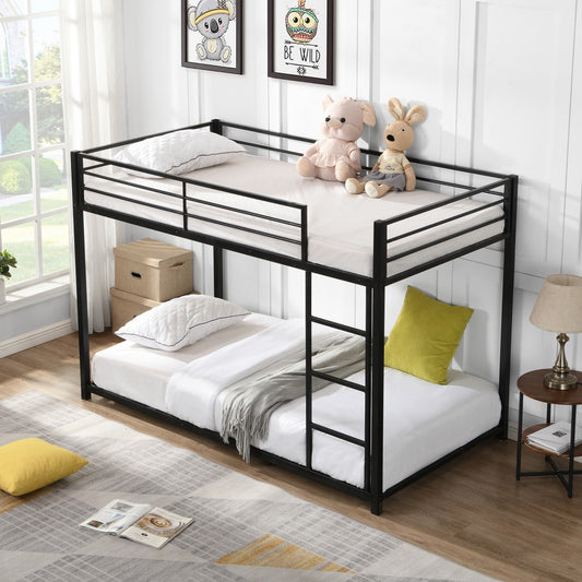 Black Twin Over Twin Metal Low Bunk Bed By Homeroots | Beds | Modishstore
