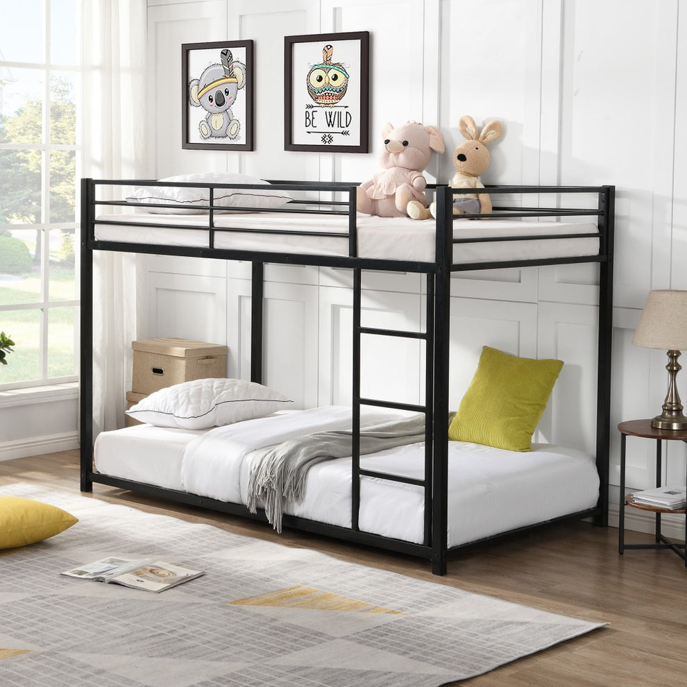 Black Twin Over Twin Metal Low Bunk Bed By Homeroots | Beds | Modishstore - 2
