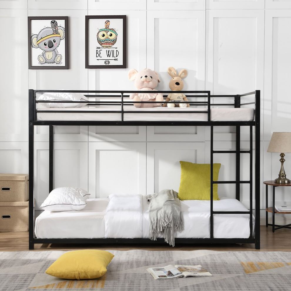 Black Twin Over Twin Metal Low Bunk Bed By Homeroots | Beds | Modishstore - 3
