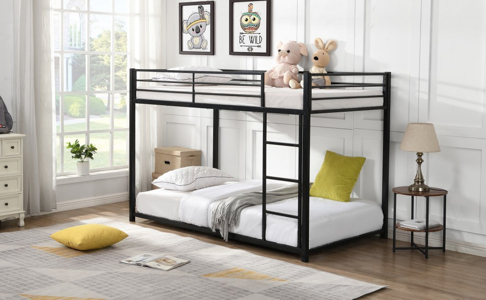 Black Twin Over Twin Metal Low Bunk Bed By Homeroots | Beds | Modishstore - 4