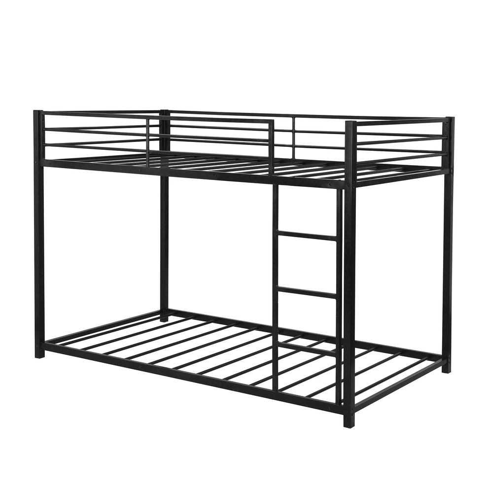 Black Twin Over Twin Metal Low Bunk Bed By Homeroots | Beds | Modishstore - 5