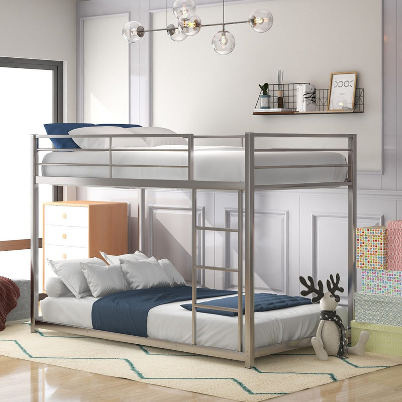 Black Twin Over Twin Metal Low Bunk Bed By Homeroots | Beds | Modishstore - 10