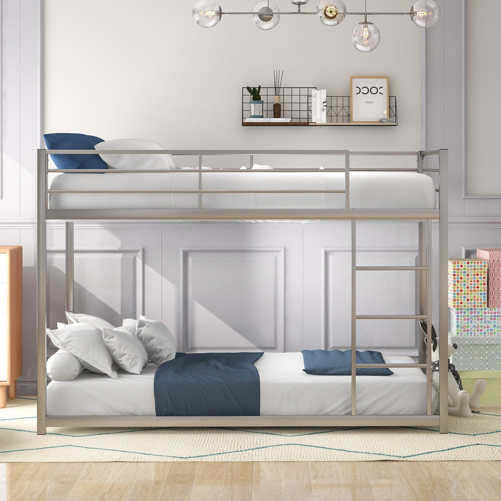 Black Twin Over Twin Metal Low Bunk Bed By Homeroots | Beds | Modishstore - 11