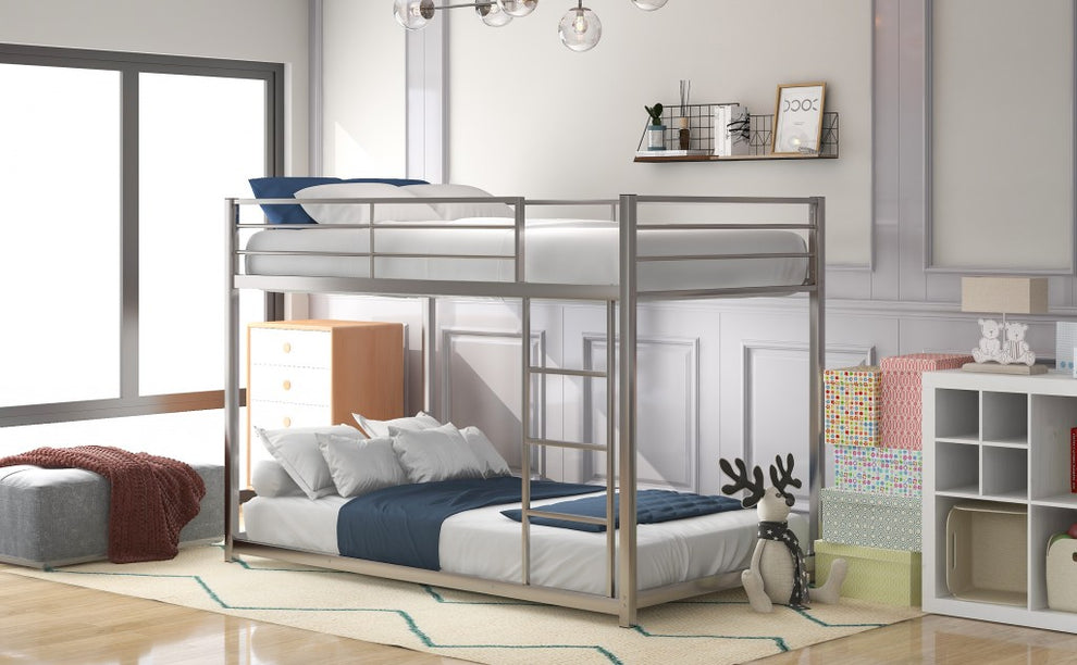 Black Twin Over Twin Metal Low Bunk Bed By Homeroots | Beds | Modishstore - 12