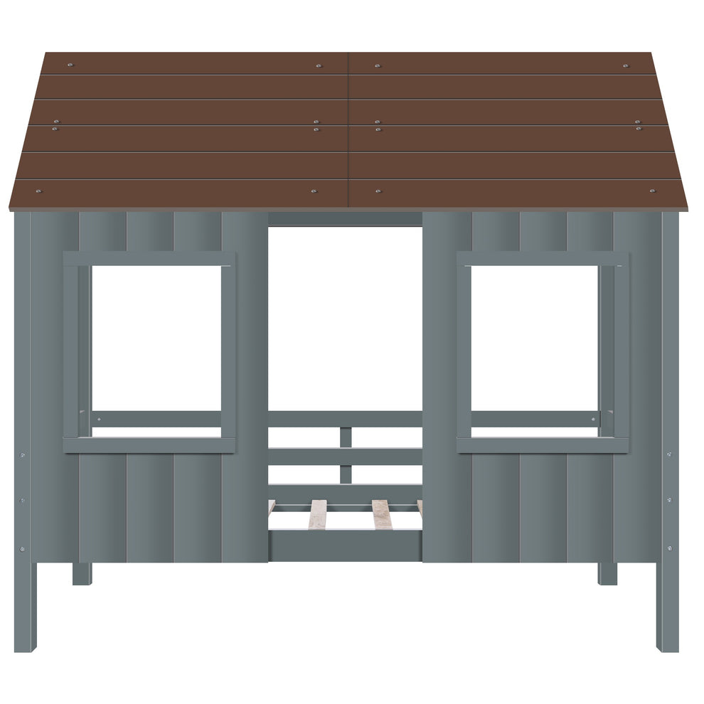 Antique Gray Twin Size Low Loft Wooden House Bed By Homeroots | Beds | Modishstore - 4