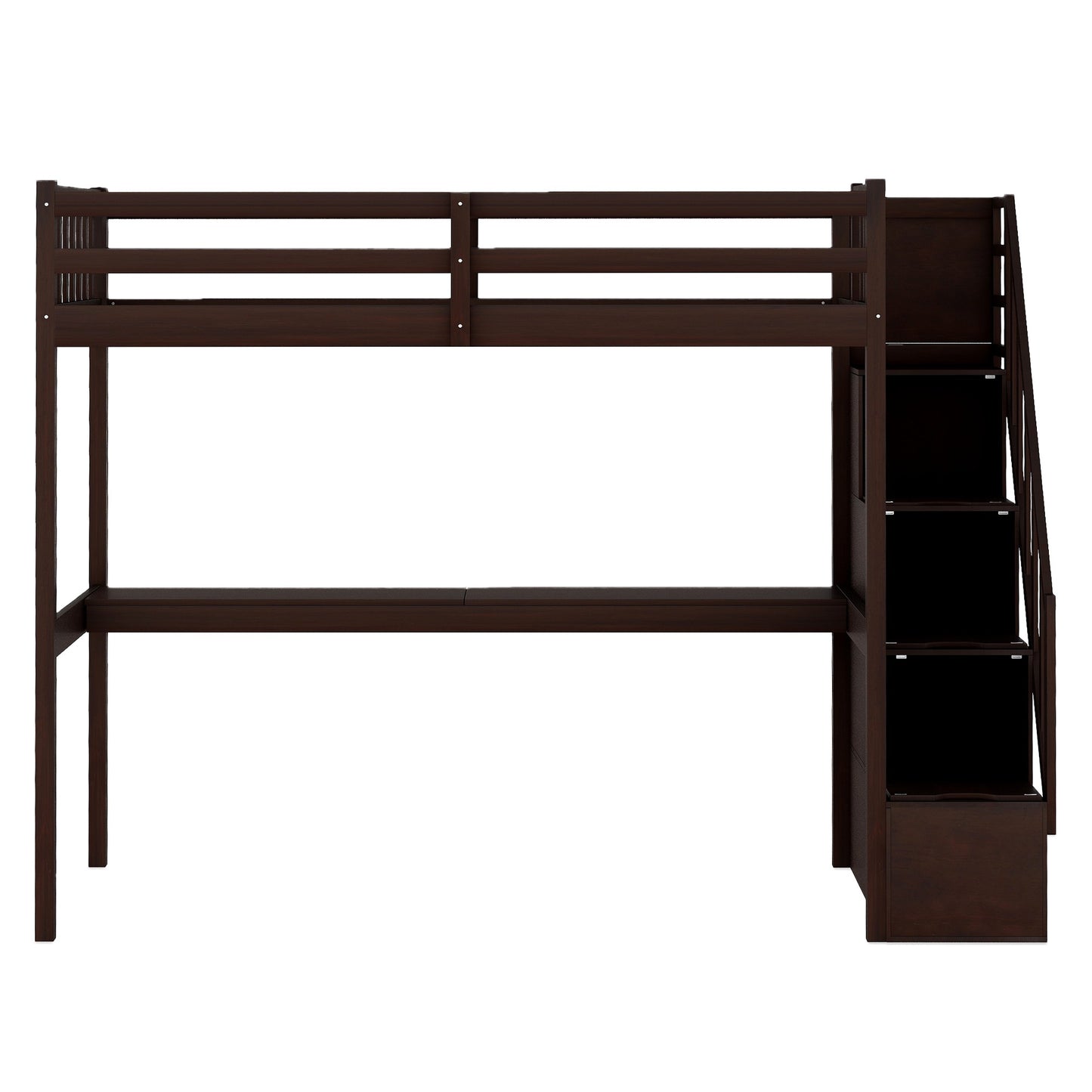 Espresso Twin Size Loft Bed With Built In Desk And Stairway By Homeroots | Beds | Modishstore - 4