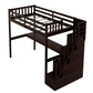 Espresso Twin Size Loft Bed With Built In Desk And Stairway By Homeroots | Beds | Modishstore - 6