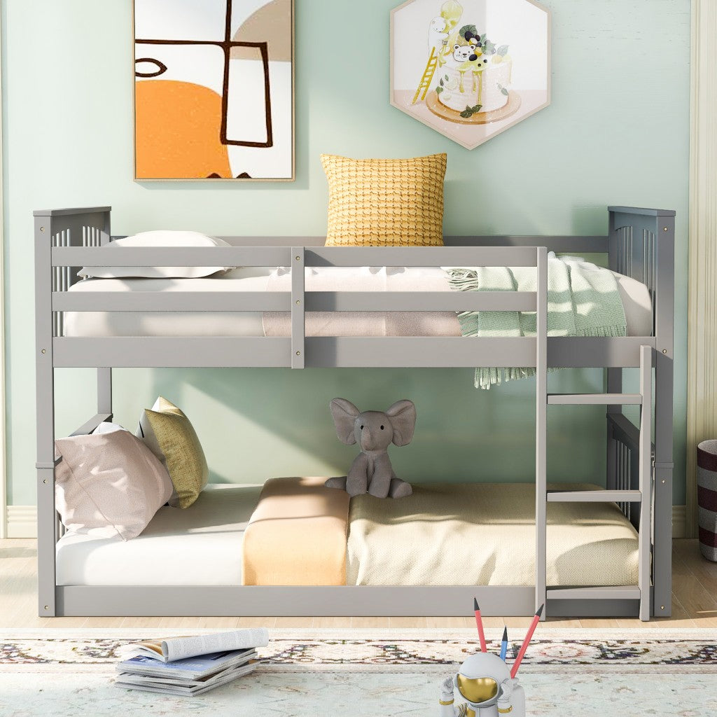 Gray Classic Full Over Full Bunk Bed With Ladder By Homeroots | Beds | Modishstore - 2