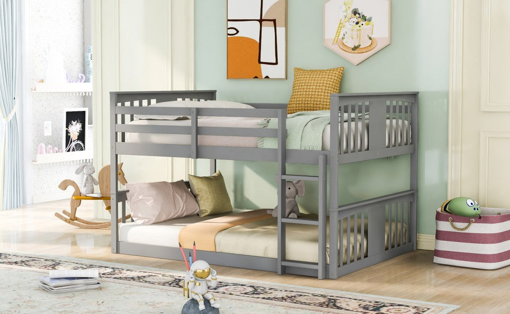 Gray Classic Full Over Full Bunk Bed With Ladder By Homeroots | Beds | Modishstore - 3