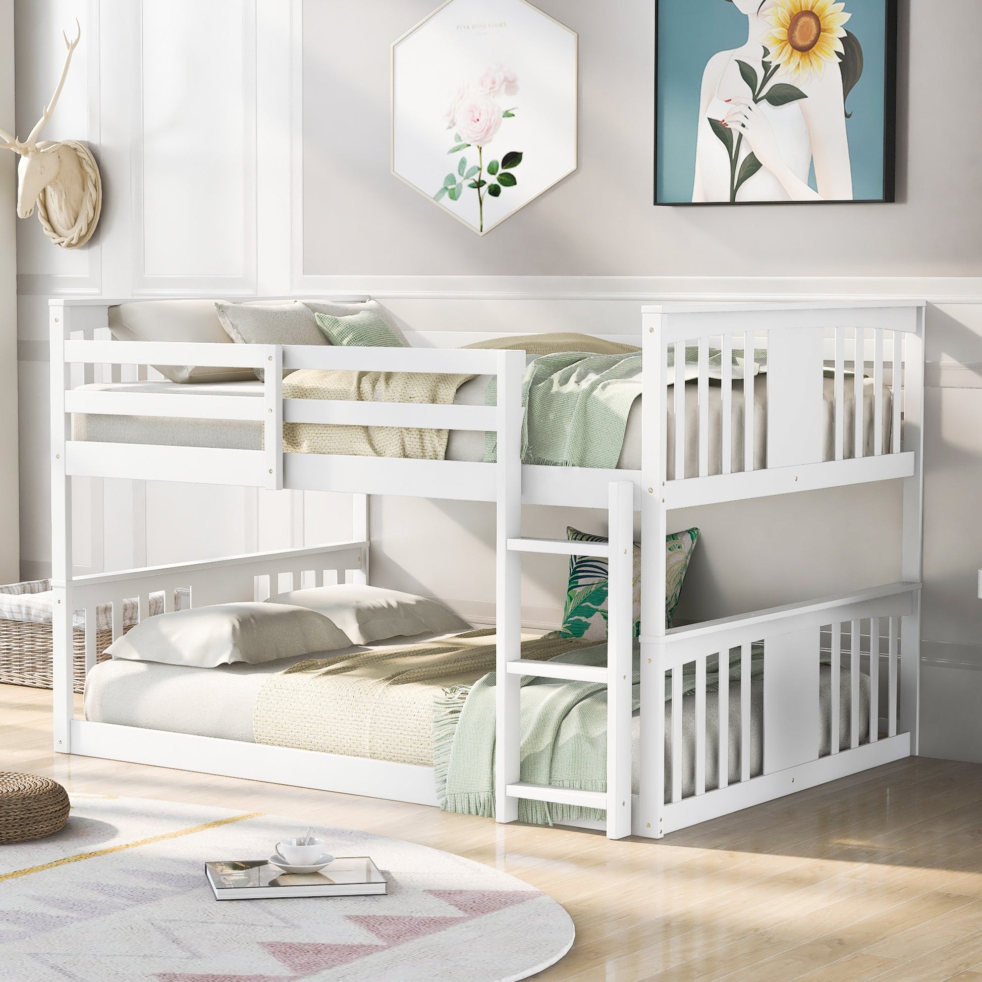 Gray Classic Full Over Full Bunk Bed With Ladder By Homeroots | Beds | Modishstore - 10