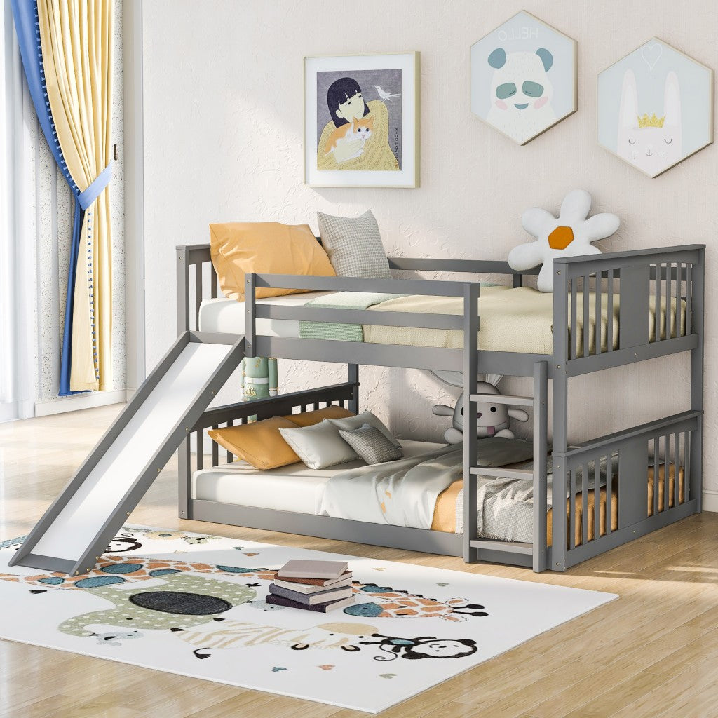 Gray Classic Full Over Full Bunk Bed With Slide By Homeroots | Beds | Modishstore