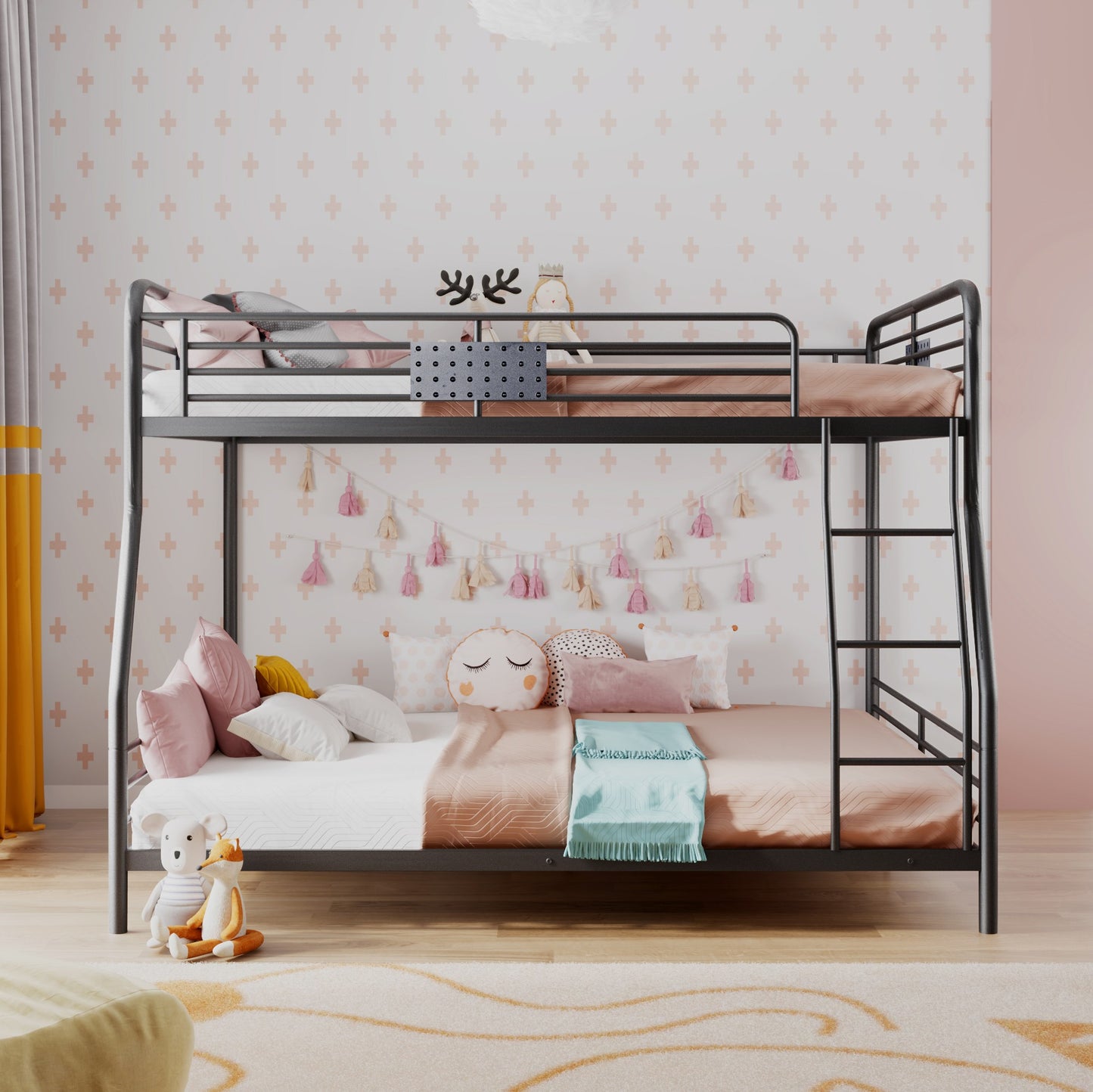 Full XL Over Queen Bunk Bed With Ladder By Homeroots | Beds | Modishstore - 2