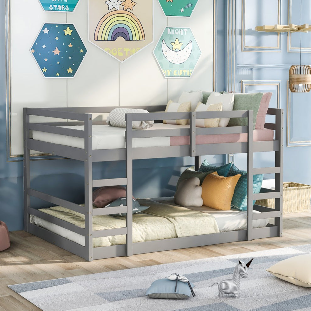 Pastel Gray Full Over Full Dual Ladder Bunk Bed By Homeroots | Beds | Modishstore
