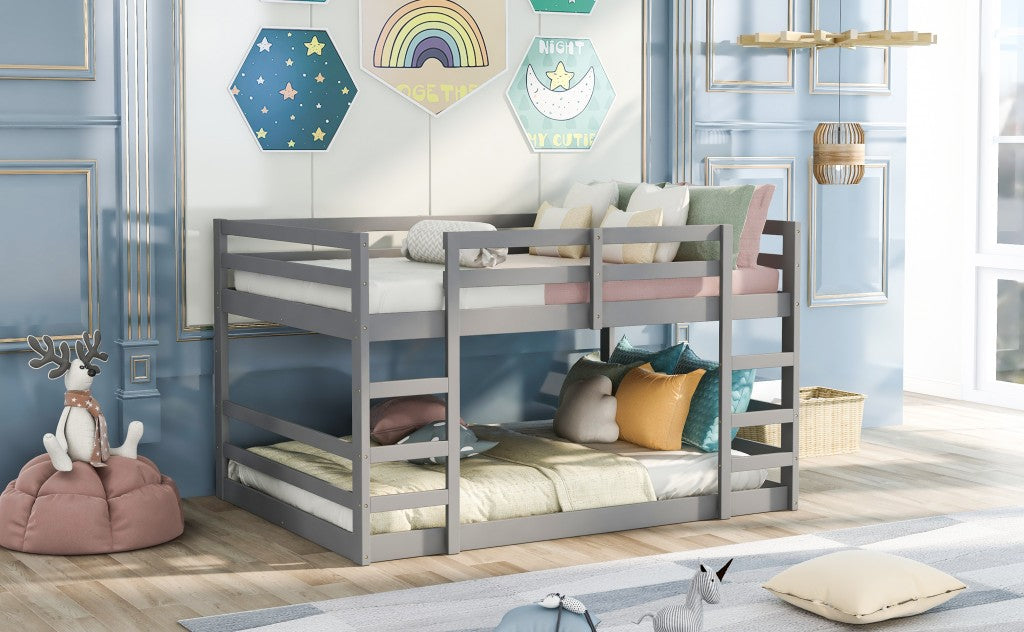 Pastel Gray Full Over Full Dual Ladder Bunk Bed By Homeroots | Beds | Modishstore - 3