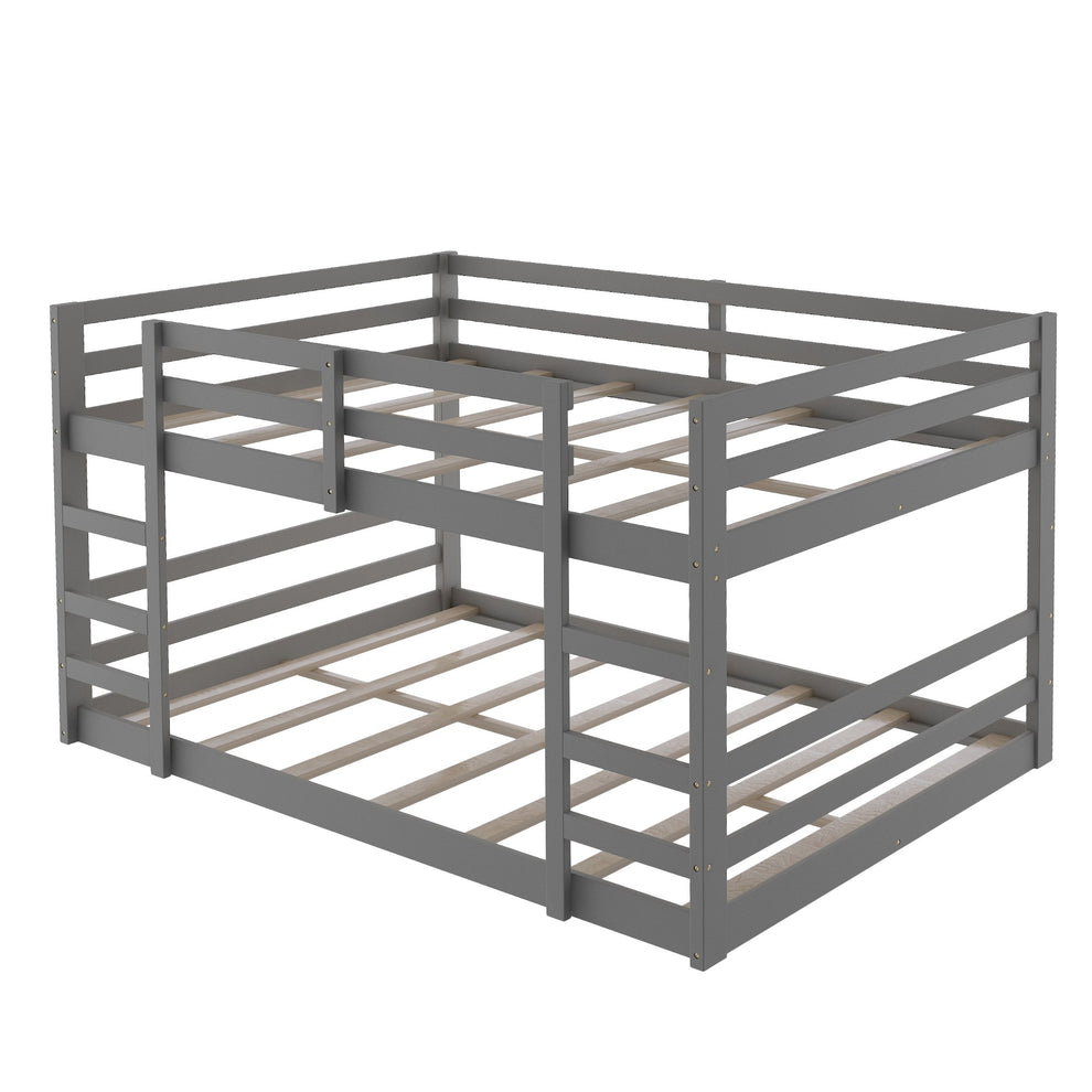 Pastel Gray Full Over Full Dual Ladder Bunk Bed By Homeroots | Beds | Modishstore - 4