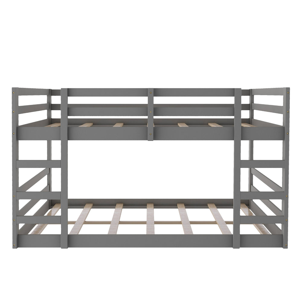 Pastel Gray Full Over Full Dual Ladder Bunk Bed By Homeroots | Beds | Modishstore - 5