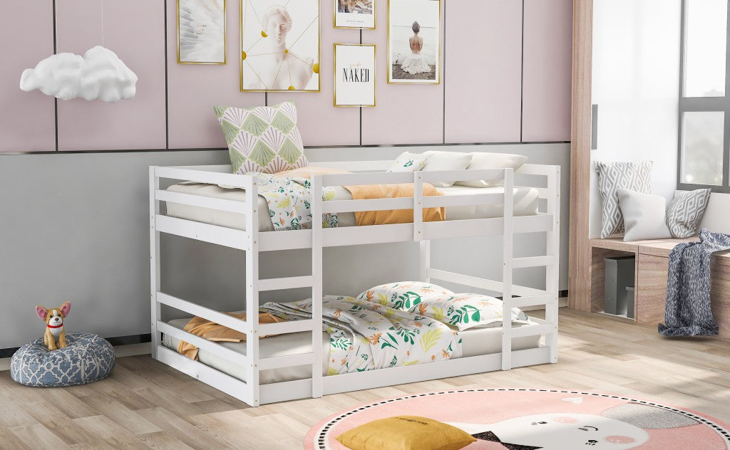 Pastel Gray Full Over Full Dual Ladder Bunk Bed By Homeroots | Beds | Modishstore - 12