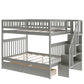 Gray Full Over Full Farmhouse Style Bunk Bed with Storage Staircase By Homeroots | Beds | Modishstore - 6