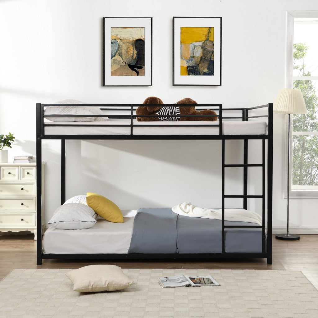 Black Full Over Full Low Metal Bunk Bed By Homeroots | Beds | Modishstore - 3