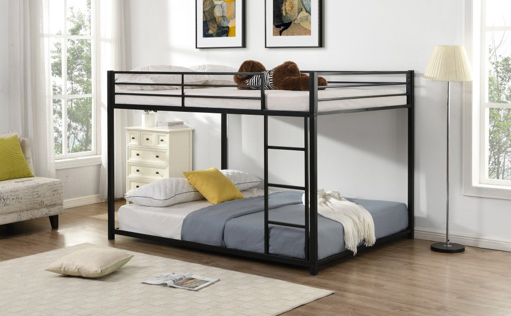 Black Full Over Full Low Metal Bunk Bed By Homeroots | Beds | Modishstore - 4
