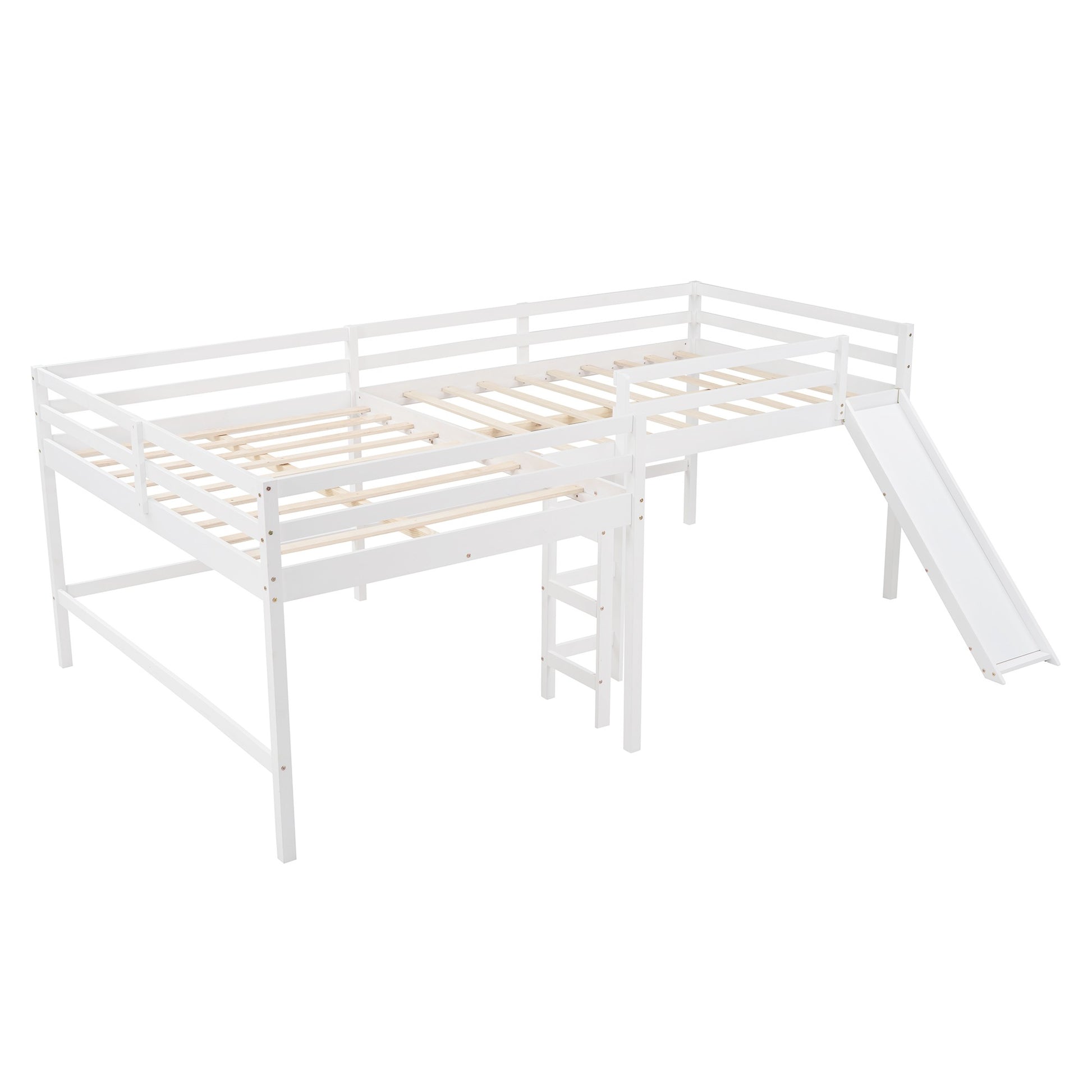 Gray L Shaped Full Size Wooden Double Loft Bed With Slide And Ladders By Homeroots | Beds | Modishstore - 15