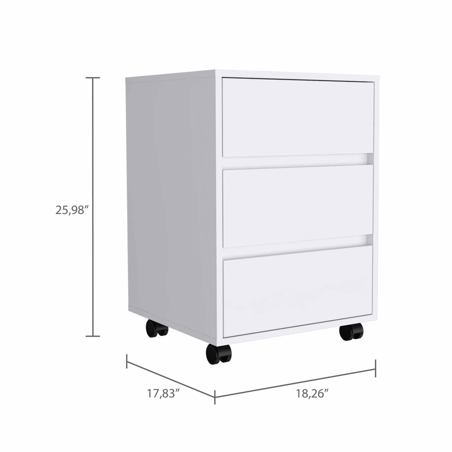 White Three Drawer Rolling Cabinet By Homeroots | Drawers | Modishstore - 3
