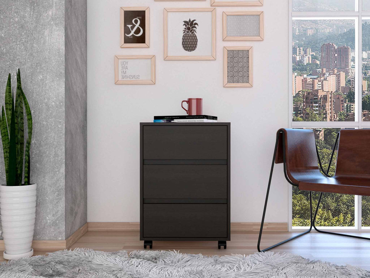 Black Three Drawer Rolling Cabinet By Homeroots | Cabinets | Modishstore