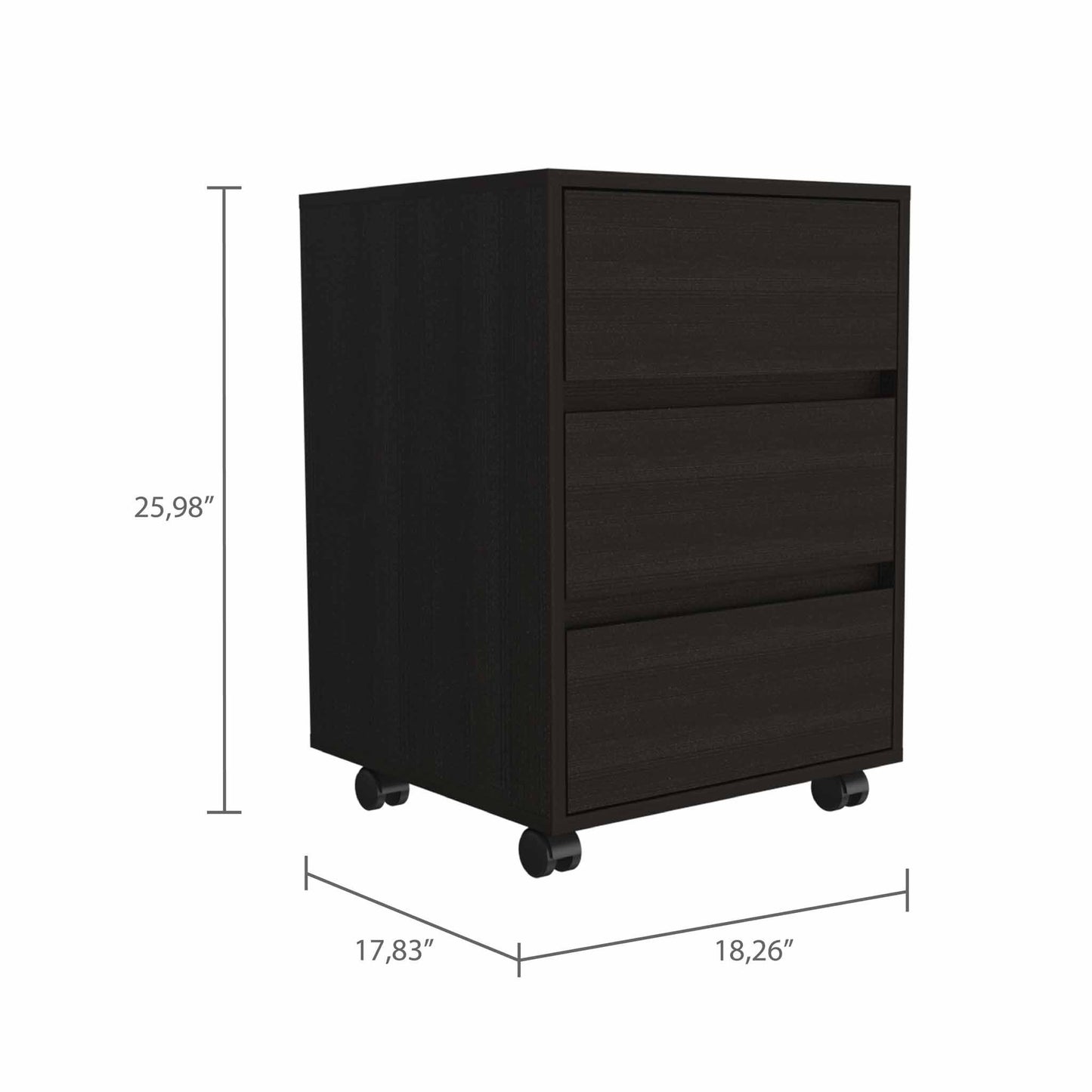 Black Three Drawer Rolling Cabinet By Homeroots | Cabinets | Modishstore - 3