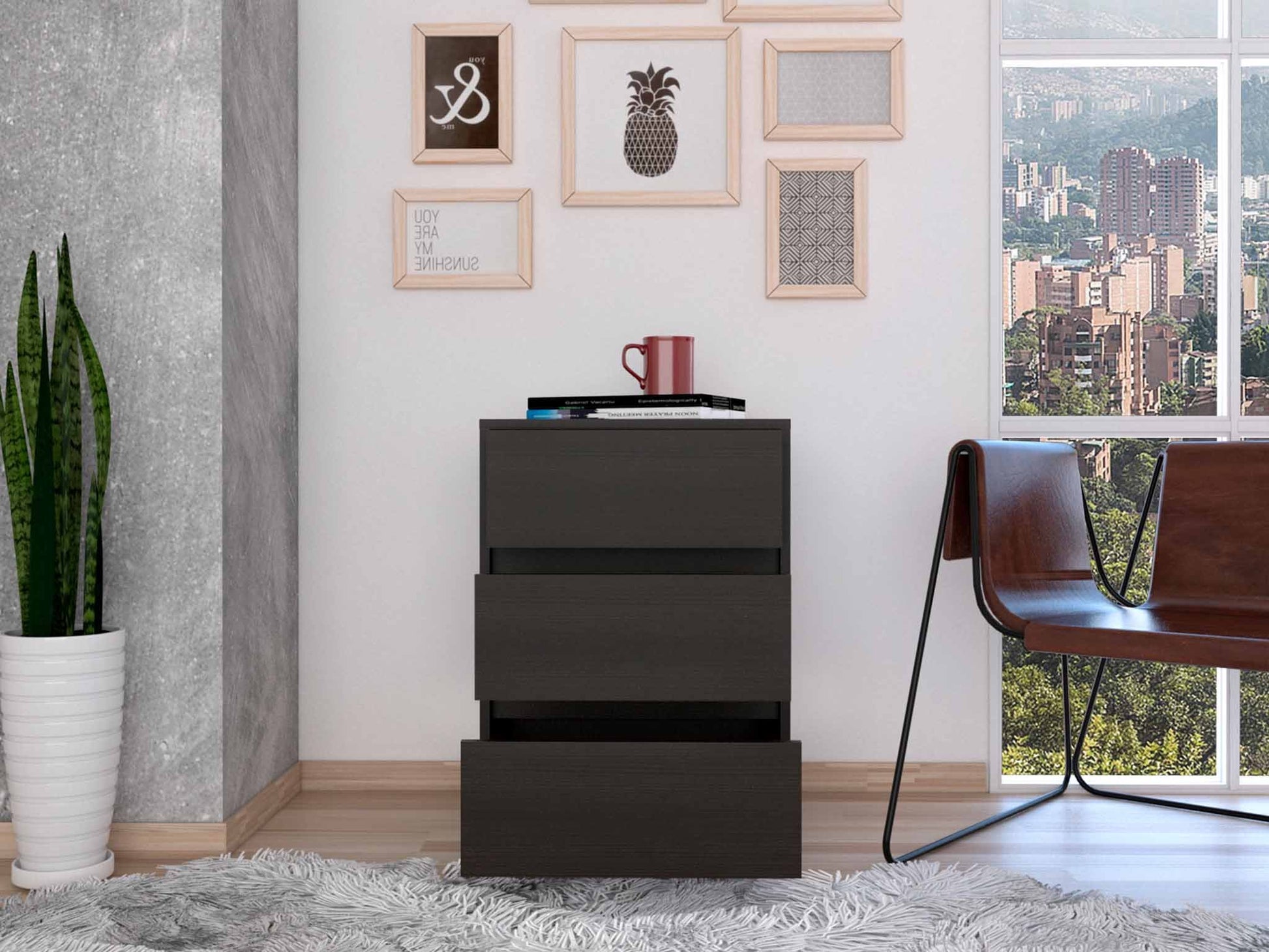 Black Three Drawer Rolling Cabinet By Homeroots | Cabinets | Modishstore - 4