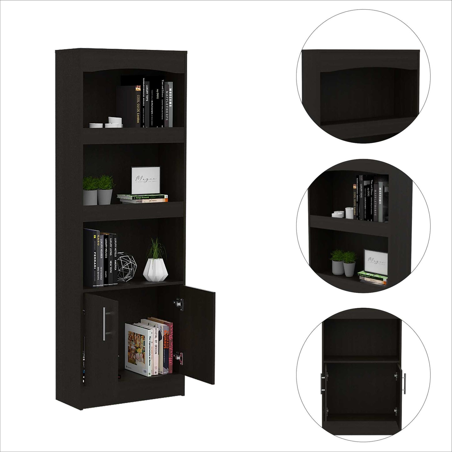 Catarina Black Bookcase Cabinet By Homeroots | Bookcases | Modishstore - 5