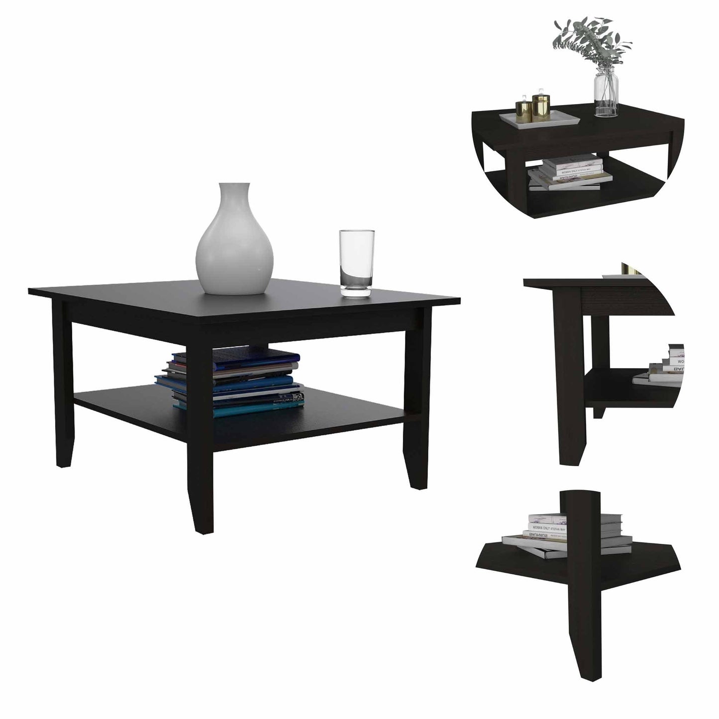 Modern Jet Black Coffee Table with Shelf By Homeroots | Coffee Tables | Modishstore - 4
