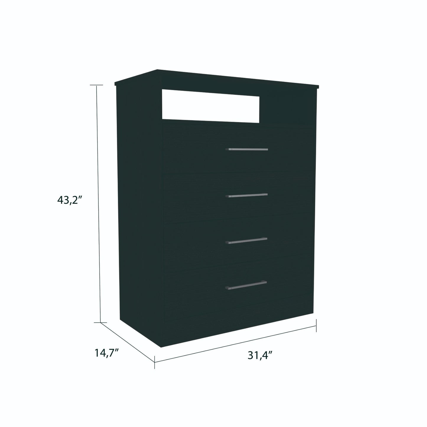 Modern Black Four Drawer Dresser With Hutch By Homeroots | Dressers | Modishstore - 3