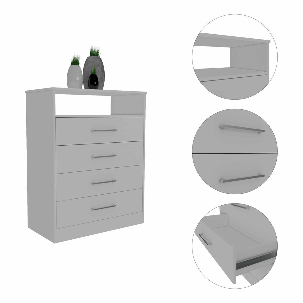 Modern White Four Drawer Dresser With Hutch By Homeroots | Dressers | Modishstore - 5
