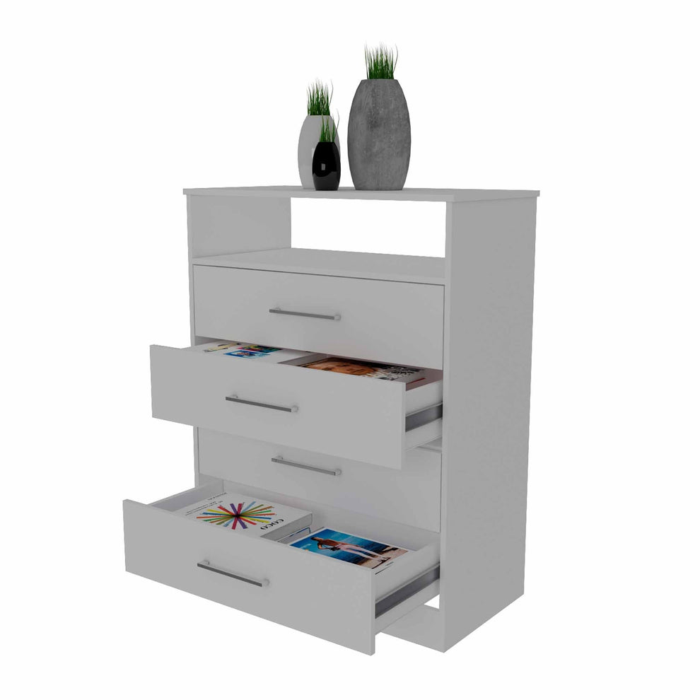 Modern White Four Drawer Dresser With Hutch By Homeroots | Dressers | Modishstore - 6