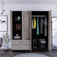Light Oak and Black Four Door Wardrobe Closet with Mirrors By Homeroots | Armoires & Wardrobes | Modishstore - 4