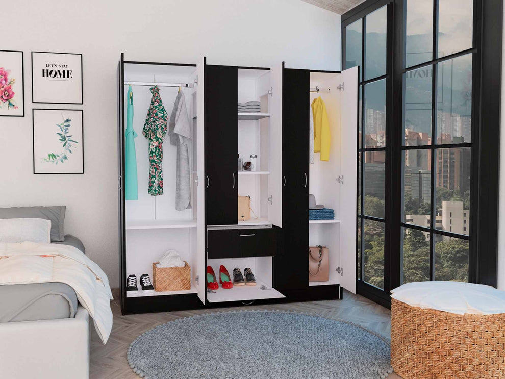 Black and White Tall Six Door Closet Wardrobe Center By Homeroots | Armoires & Wardrobes | Modishstore - 3