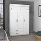 White Tall Three Door Closet with Sliding Doors By Homeroots | Armoires & Wardrobes | Modishstore