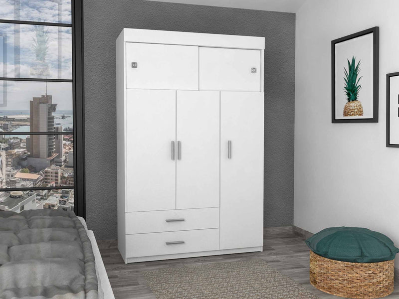 White Tall Three Door Closet with Sliding Doors By Homeroots | Armoires & Wardrobes | Modishstore