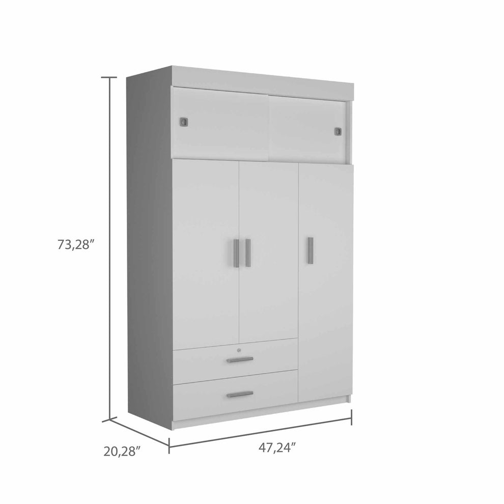 White Tall Three Door Closet with Sliding Doors By Homeroots | Armoires & Wardrobes | Modishstore - 3
