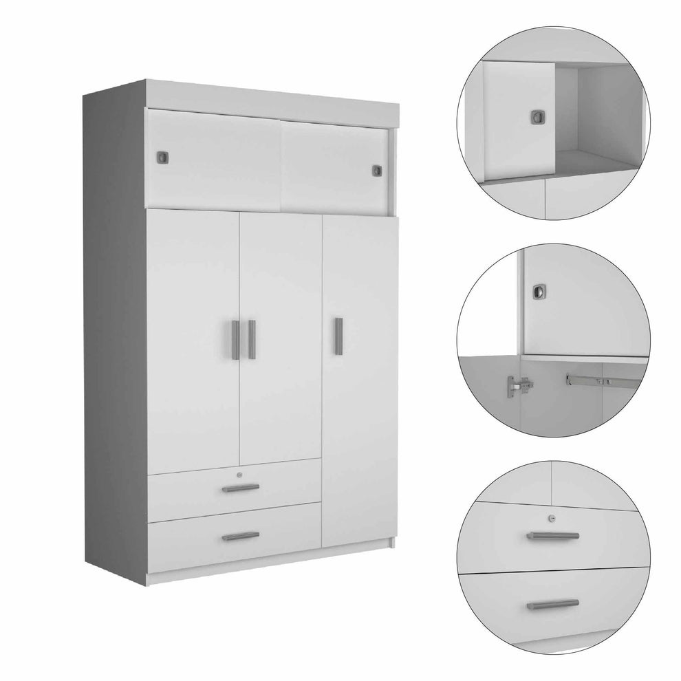 White Tall Three Door Closet with Sliding Doors By Homeroots | Armoires & Wardrobes | Modishstore - 5